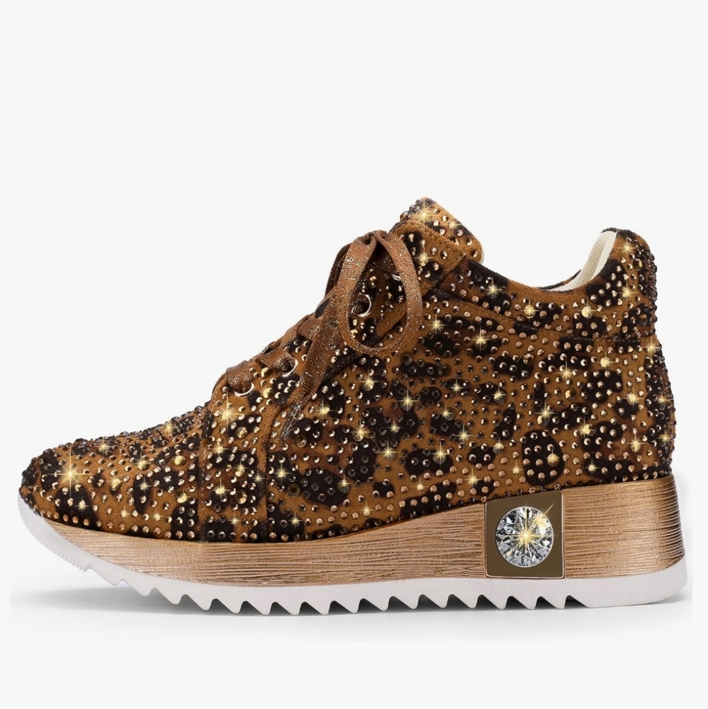 Brown Platform Sneakers with Floral Star Pattern - Picture 2 of 9